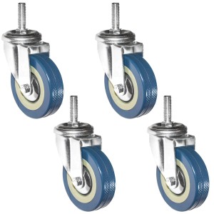 4er Set blaue eyepower Lenkrollen 75mm mit Gewinde M10 für Möbel.