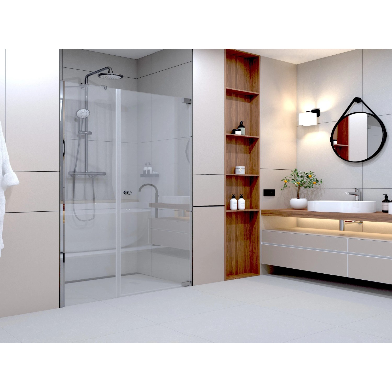 Brava Frame Dusch-Nischentür mit Festteil, Chrom, 90x200 cm, DIN rechts.