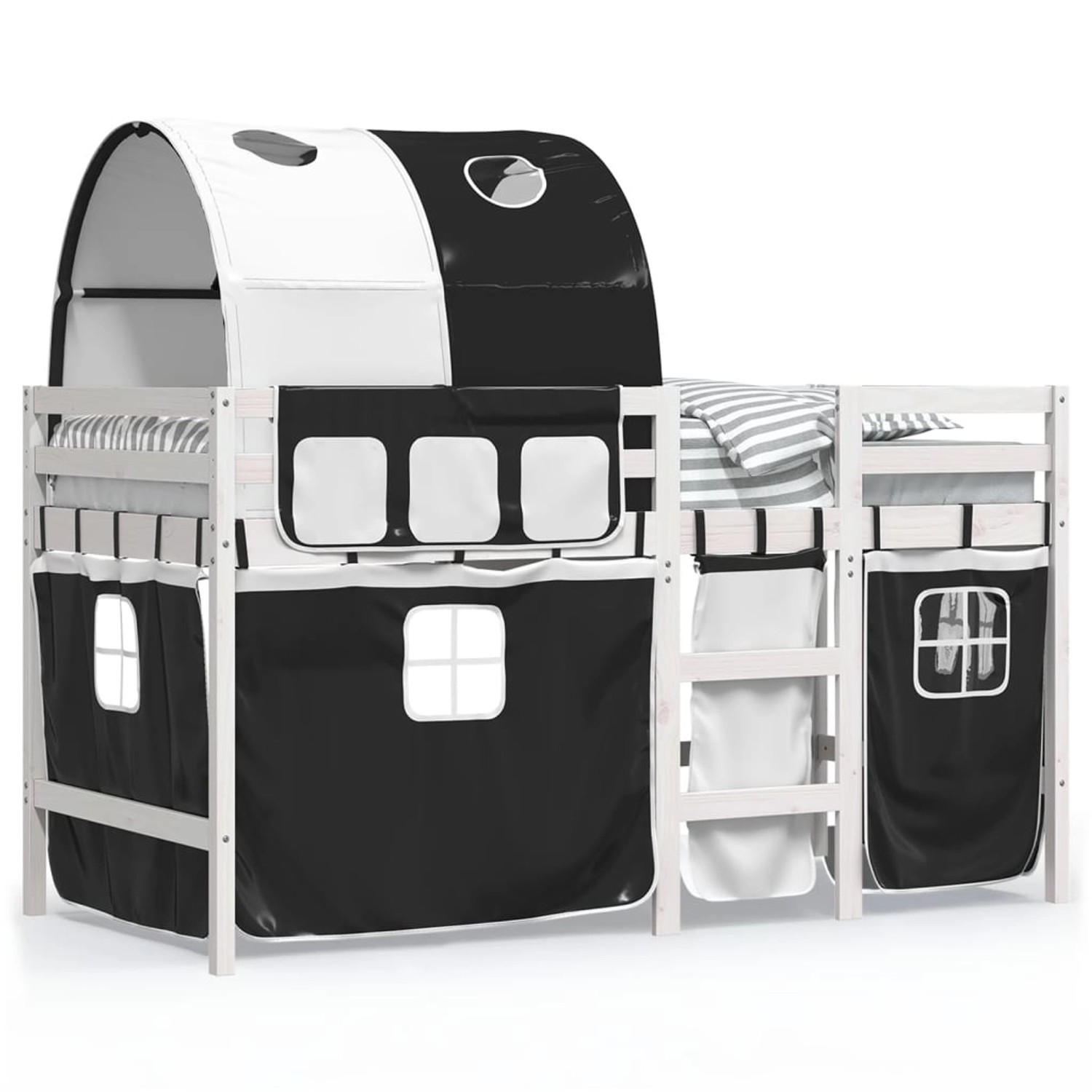 vidaXL Kinderhochbett mit Tunnel Weiß & Schwarz 80x200 cm Kiefernholz 32838 günstig online kaufen