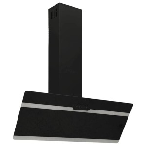 Schwarze Dunstabzugshaube (90 cm) aus Stahl und Glas für die Küche.