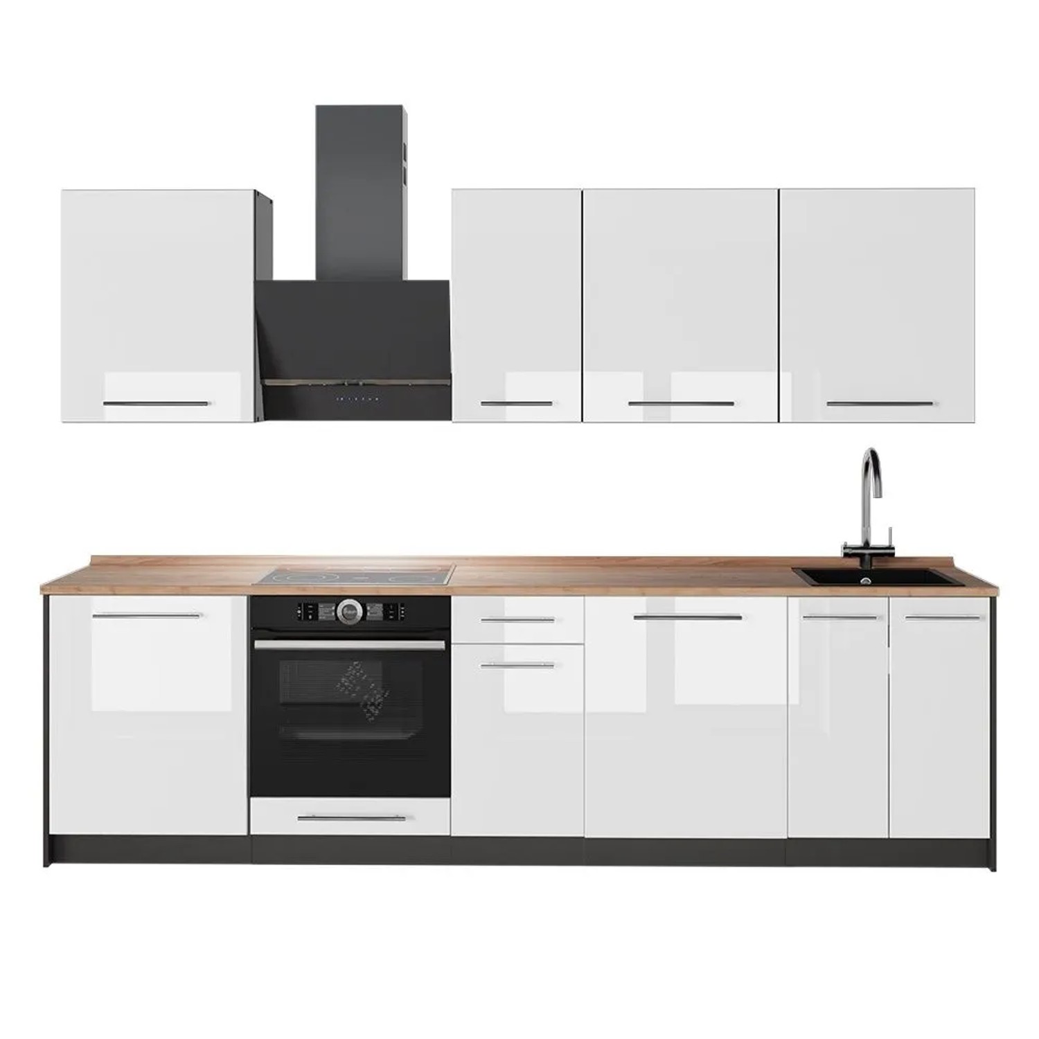 Vicco Küchenzeile Fame-Line Weiß Hochglanz/Anthrazit 280 x 82 AP Eiche Art Nr 64177