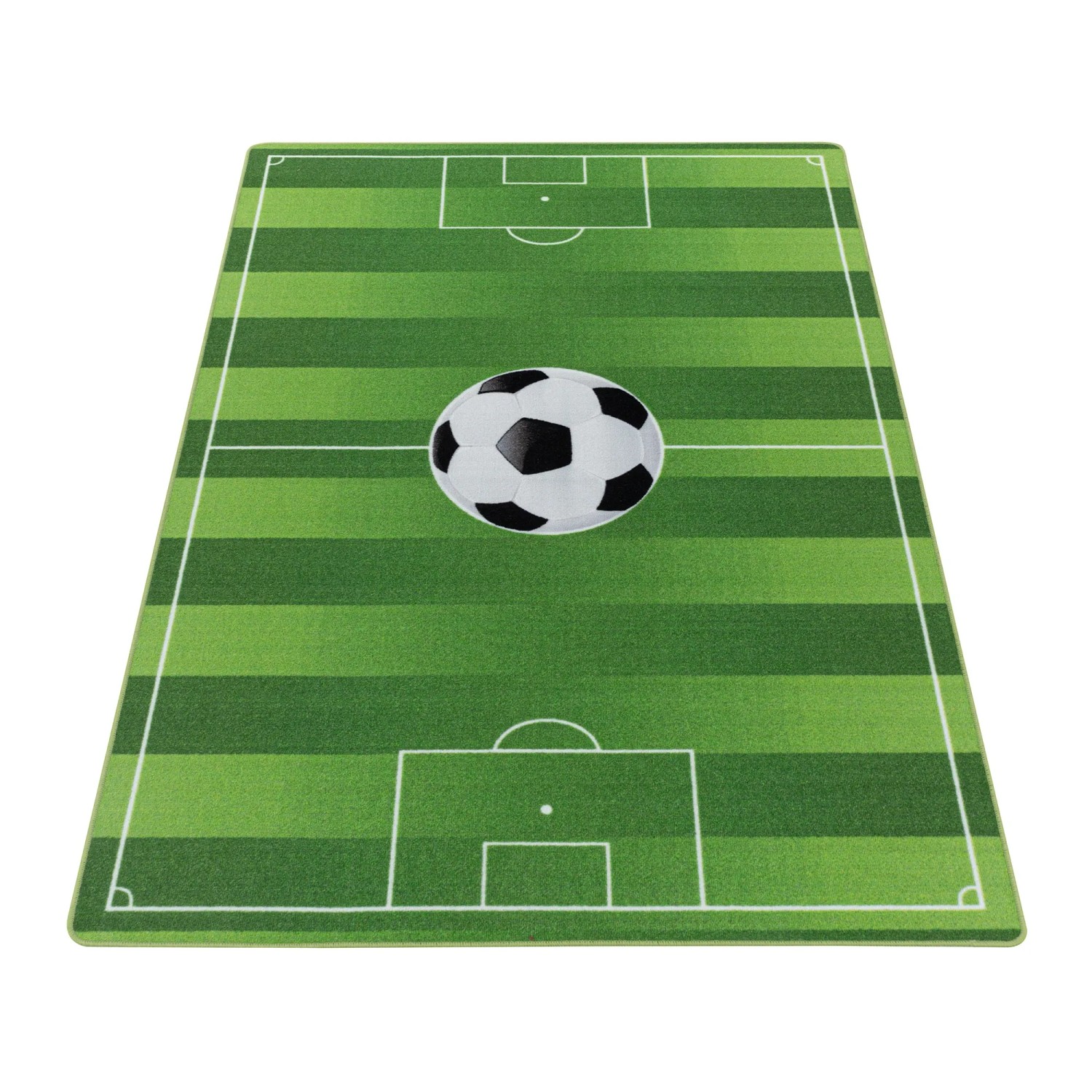 Grüner Ayyildiz Kinderteppich Play mit Fußballfeld-Motiv, 160x230 cm.