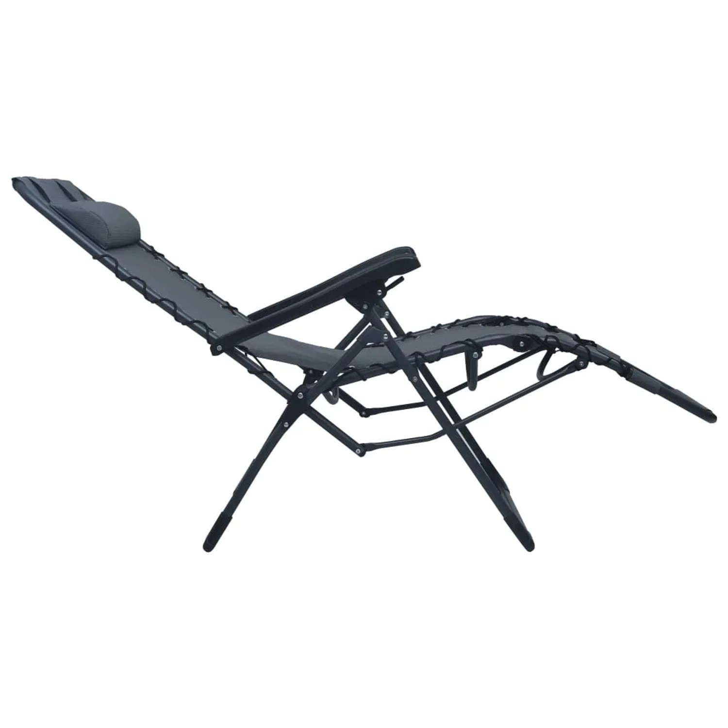 Klappbarer, grauer Liegestuhl von vidaXL aus Textilene mit Kopfstütze. Ideal für Garten und Balkon.