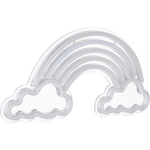 Weiße Globo Neon-Wandlampe in Regenbogenform mit Wolken, 40x20 cm. Dekorative Wandlampe für Kinderzimmer.