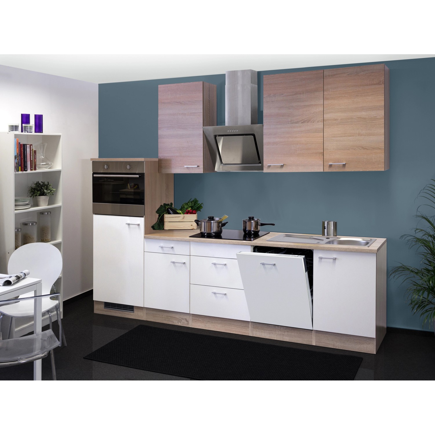 Flex-Well Classic Küchenzeile/Küchenblock Florida 280 cm Weiß-Sonoma Eiche Nachbildung
