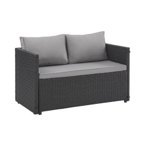 Svita Athina Sitzgruppe, schwarze Gartenmöbel aus Polyrattan mit grauen Kissen.