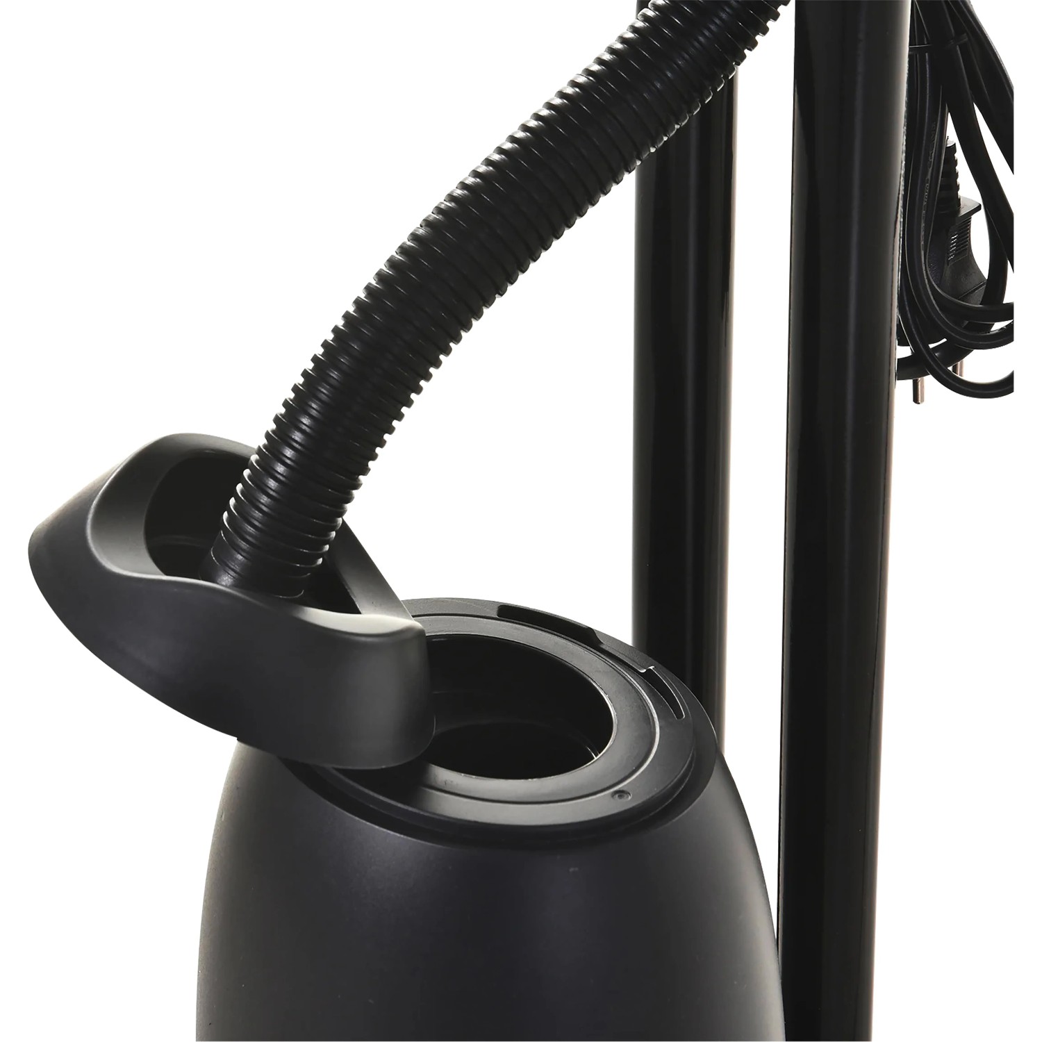 Detailaufnahme des schwarzen VLC Standventilators mit Sprühnebelfunktion, Wassertank geöffnet.