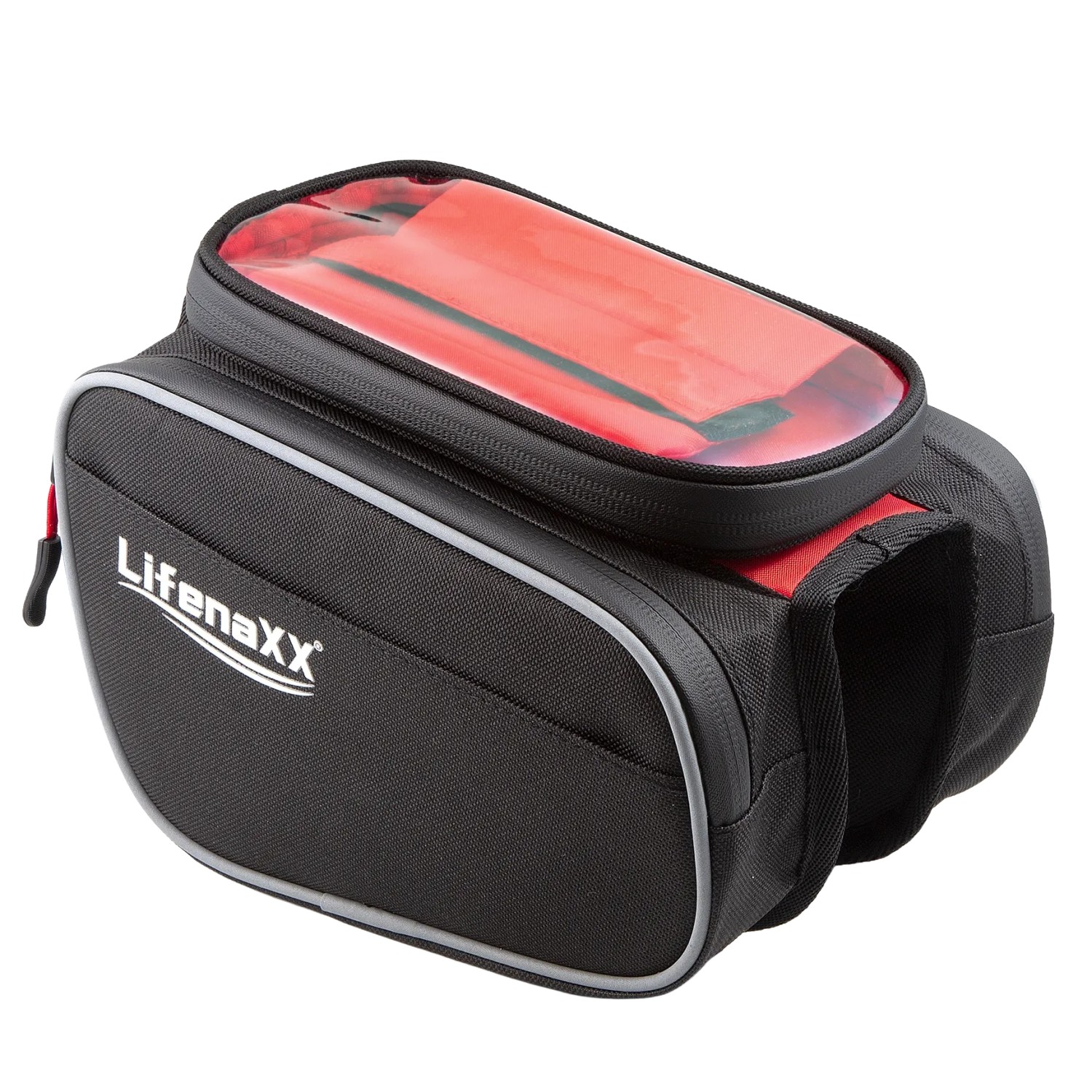 Lifenaxx Fahrradtasche LX-029: Schwarze Rahmentasche mit Smartphone-Fach und 3L Volumen.