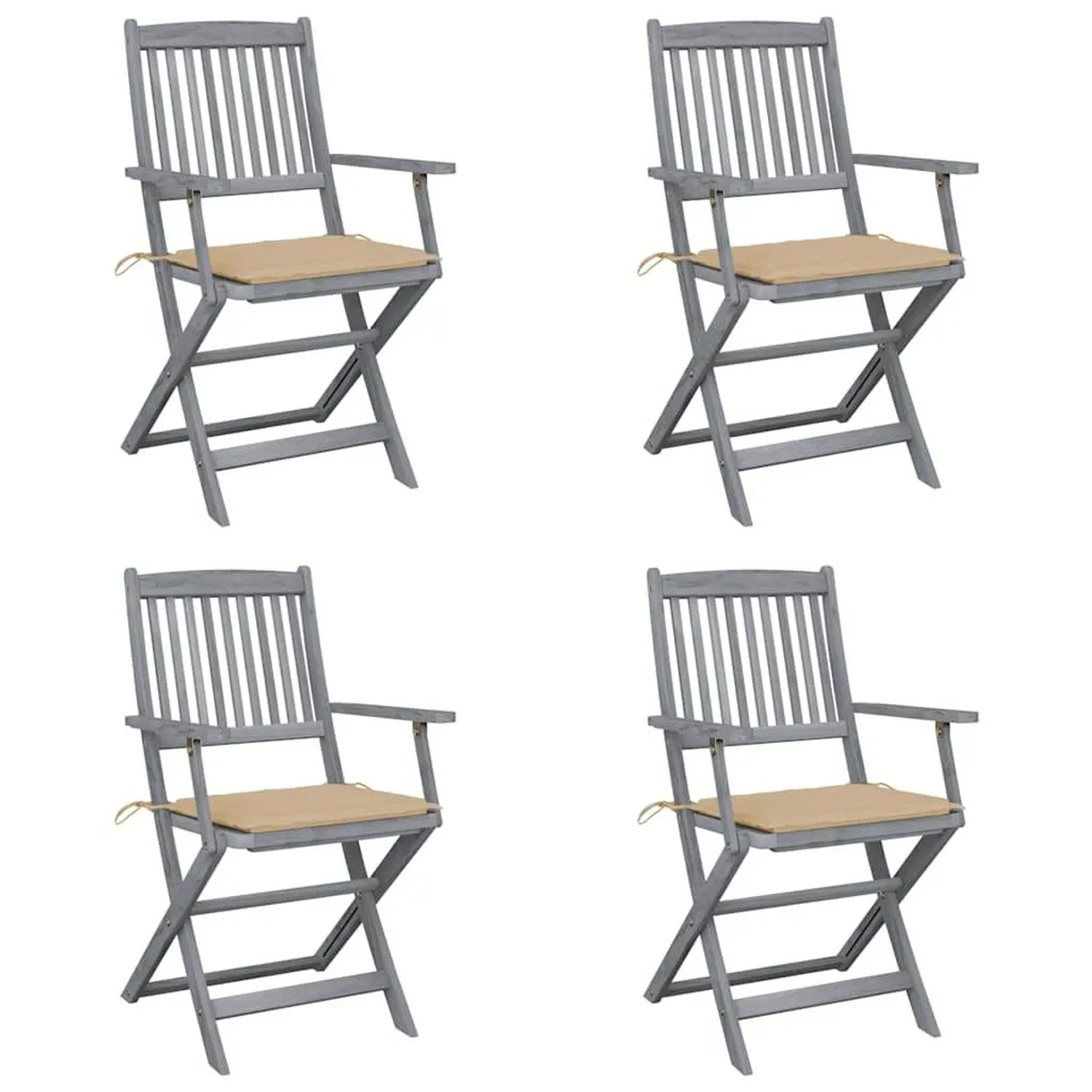 vidaXL Klappbare Gartenstühle 4 Stk mit Sitzkissen Massivholz Akazie 3064512