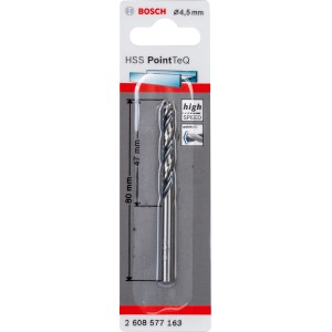 Bosch HSS-Spiralbohrer PointTeQ 4,5 mm, Metallbohrer für präzise Bohrlöcher.