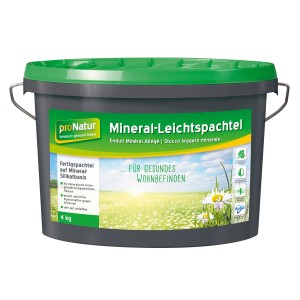 Eimer proNatur Mineral-Leichtspachtel, 4 kg, für mineralische Untergründe. Weiße Wandfarbe für Innen.
