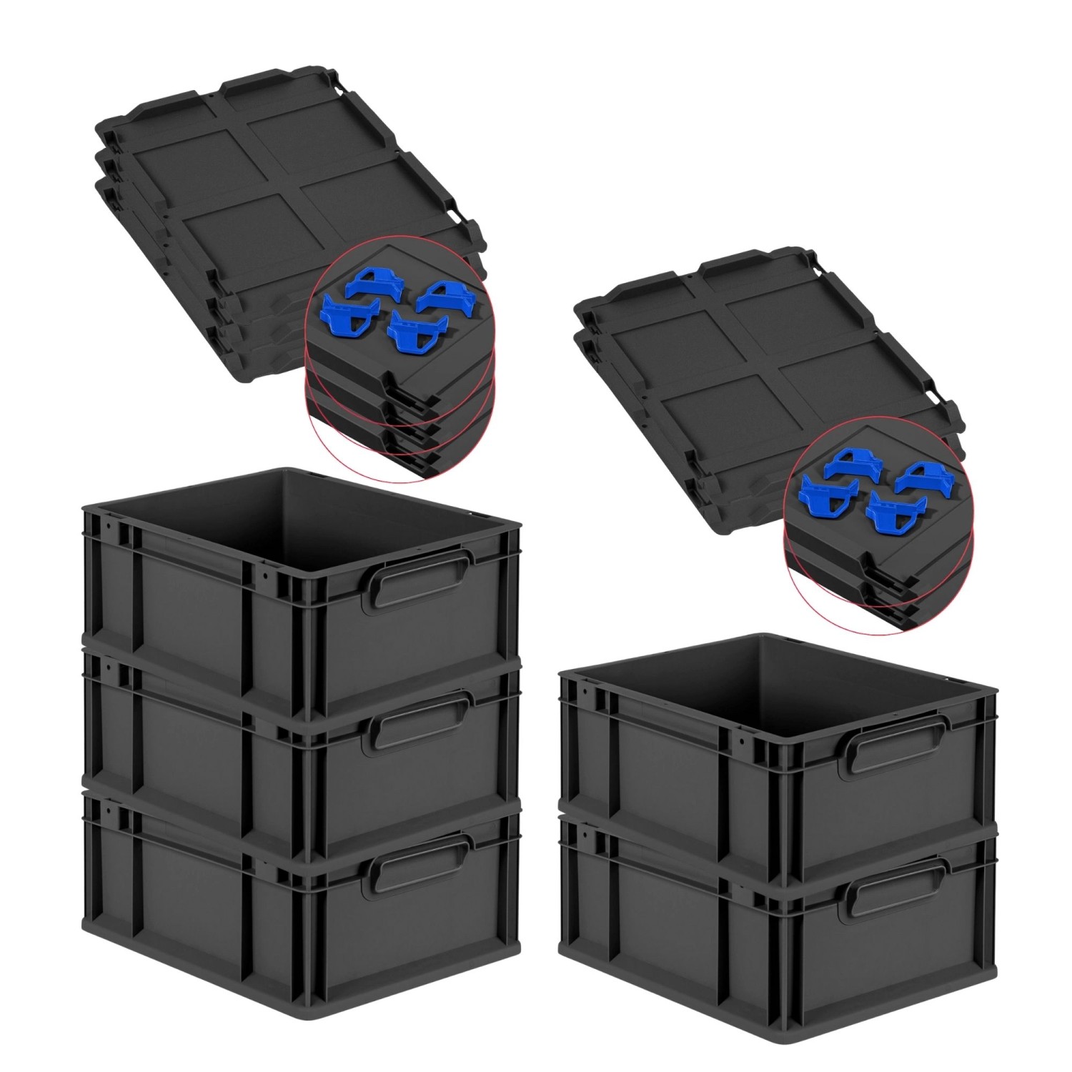 PROREGAL SparSet 5x Eurobox Nextgen Grip Mit Auflagedeckel Und Blauen Versc günstig online kaufen