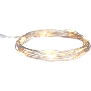 LED-Drahtlichterkette mit 10 warmweißen LEDs, 1 m lang, für stimmungsvolle Dekoration.