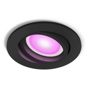 Schwarzer Philips Hue LED-Einbauspot Centura mit farbiger Beleuchtung.