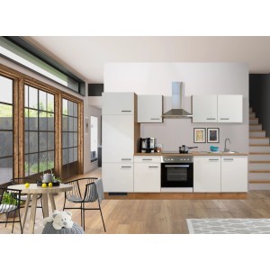 Flex-Well Küchenzeile Vintea 270 cm in Magnolia/Lancelot Oak mit E-Geräten.