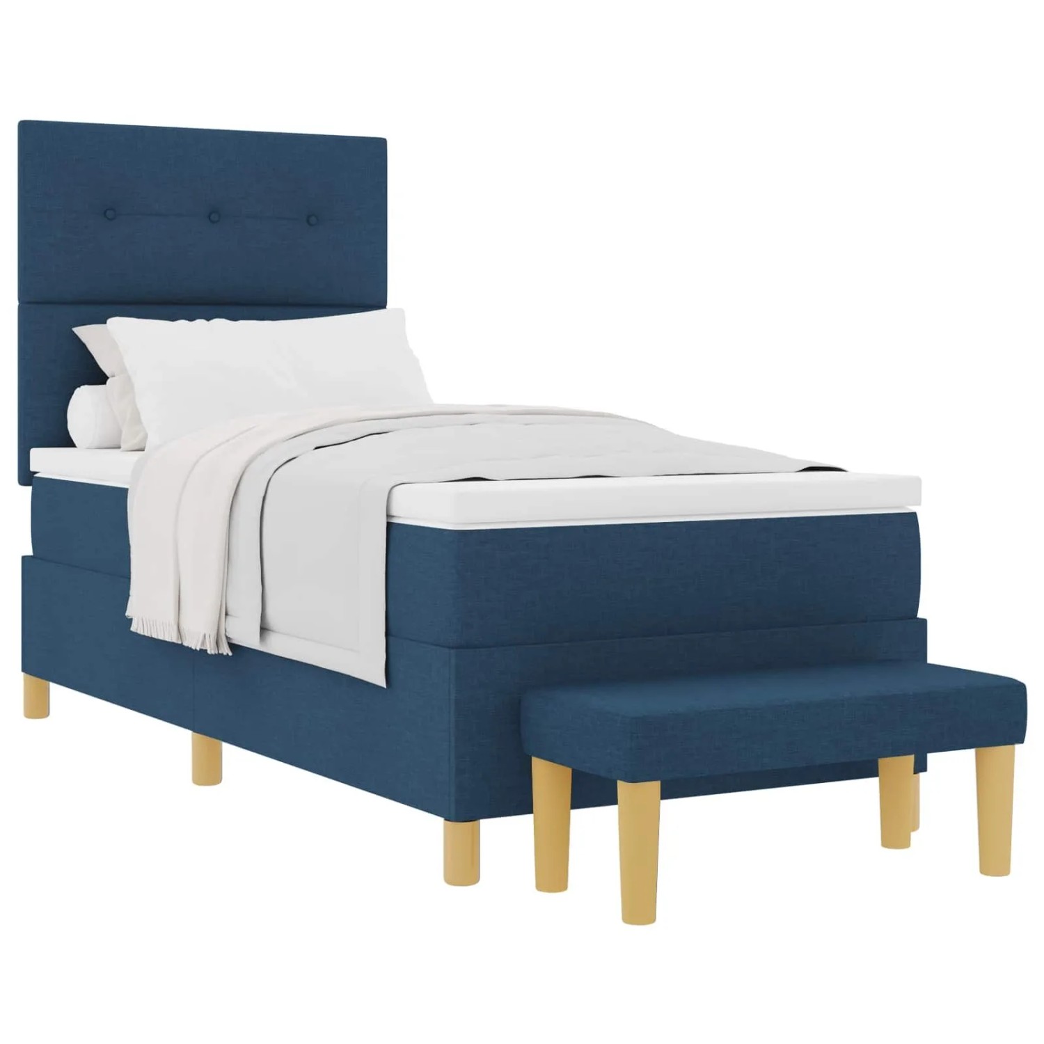 vidaXL Boxspringbett mit Matratze mit Kopfteil Blau 90 x 200 cm Stoff 3344274