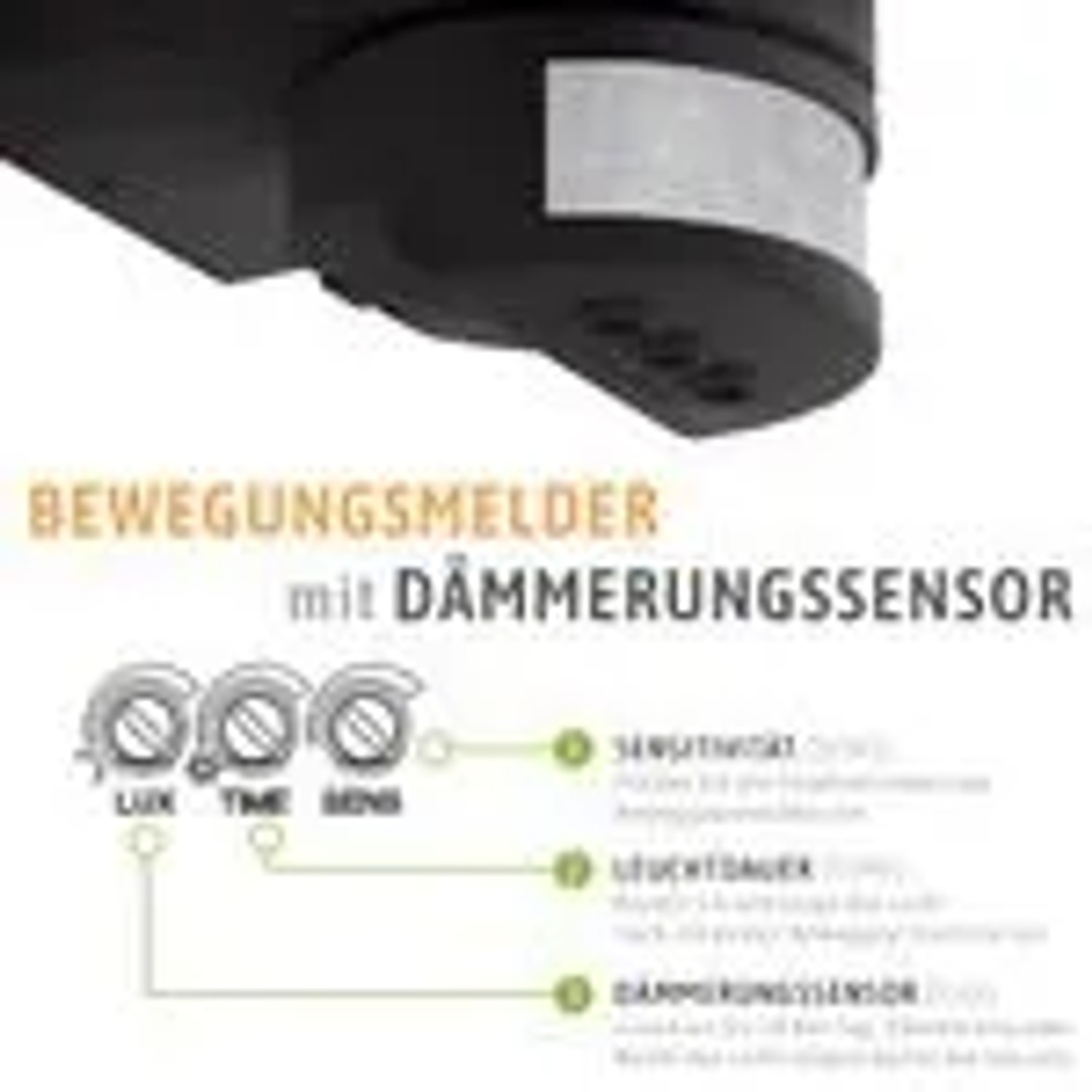 Detailaufnahme: SSC-LUXon LED Außenwandleuchte mit Bewegungsmelder und Dämmerungssensor.