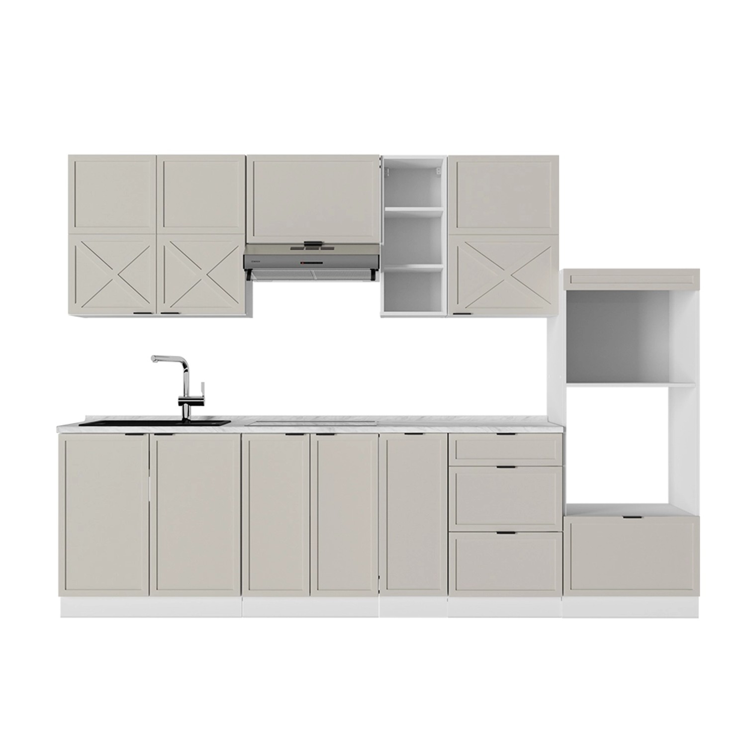 Vicco Fame-Line Küchenzeile GrauBeige/Weiß 280 cm ohne Arbeitsplatte günstig online kaufen