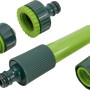 4-teiliges Grundausstattungs-Set für Gartenschläuche: Schlauchverbinder, Hahnstück und Spritze.