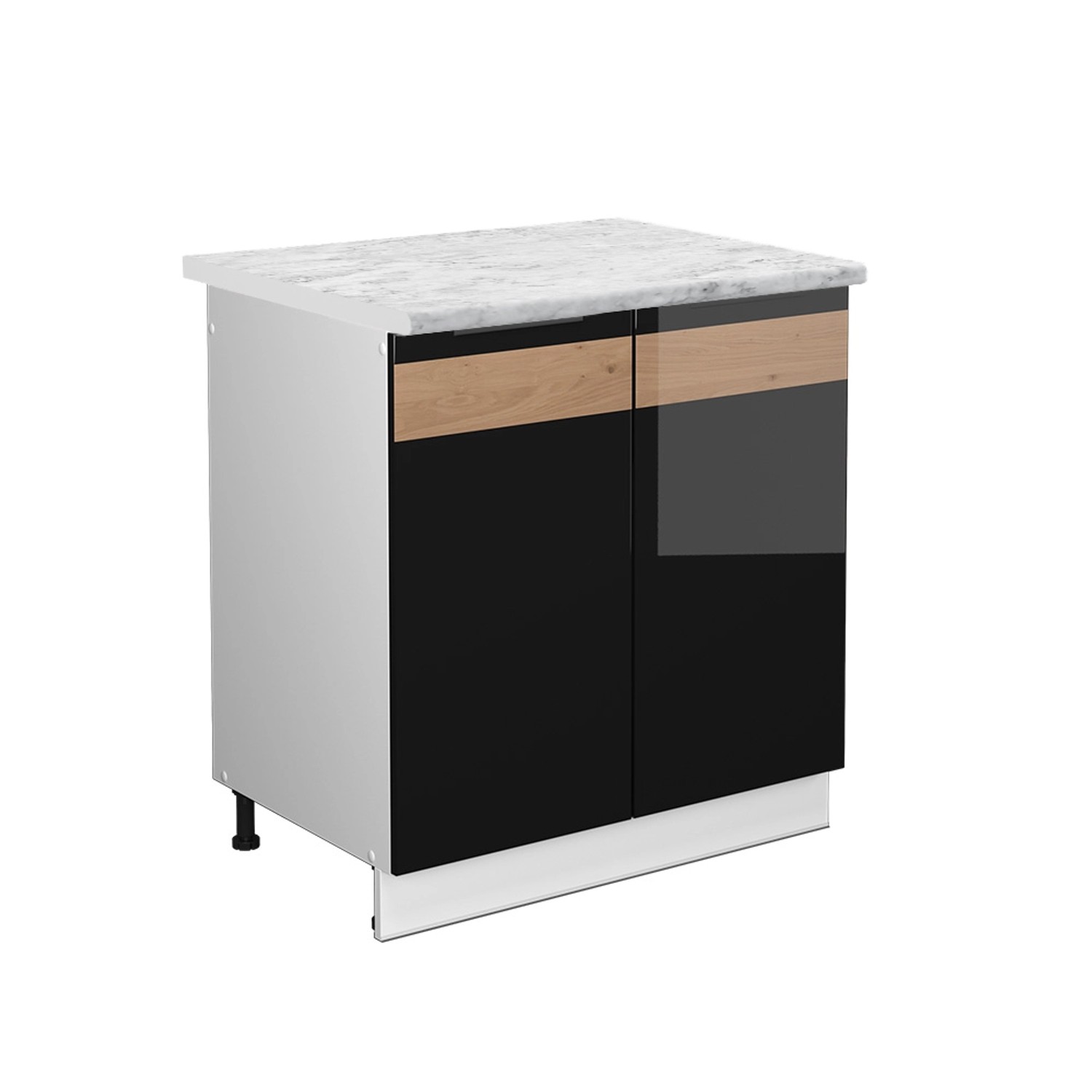 Vicco Spülenunterschrank Fame-Line Schwarz Eiche hochglanz/Weiß 80 cm AP Marmor