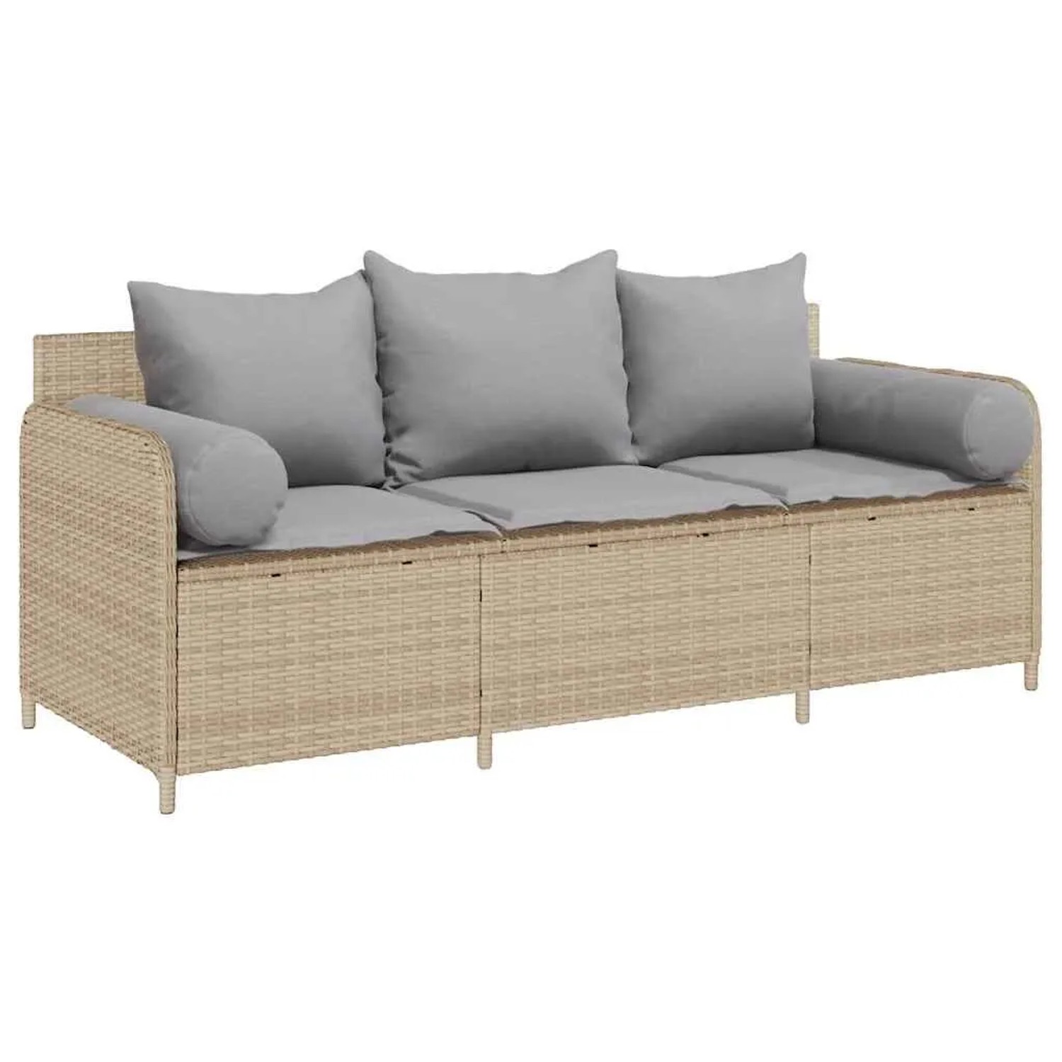 vidaXL Gartensofa mit Kissen 3-Sitzer Beige Poly Rattan 4104175