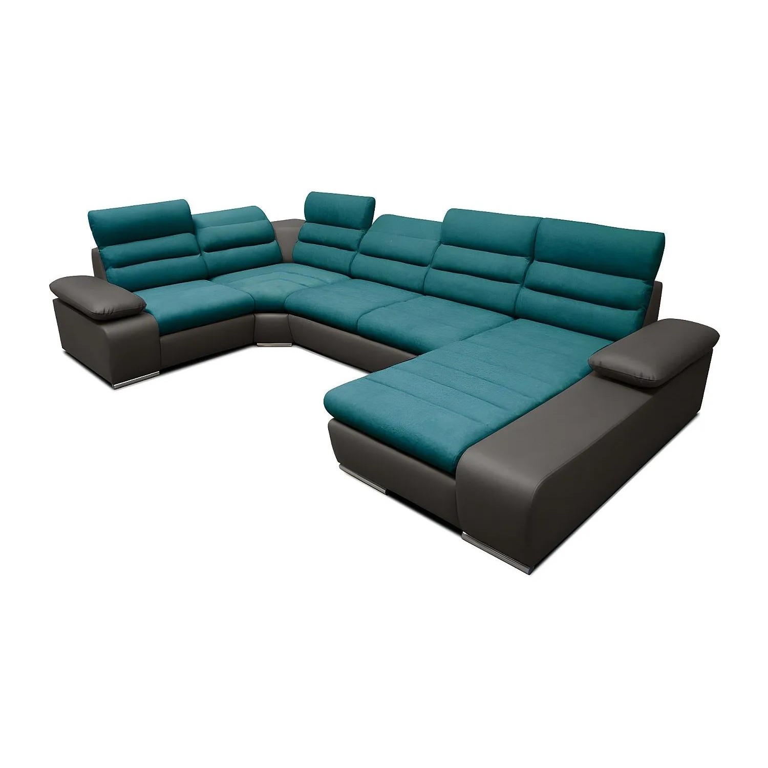 Vente-unique Schlafsofa Boileau Anthrazitgrau  Türkisblau 362 cm