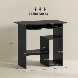 Schwarzer HOMCOM Computertisch/Schreibtisch aus Spanplatte, 80x45x75 cm, mit Fächern.