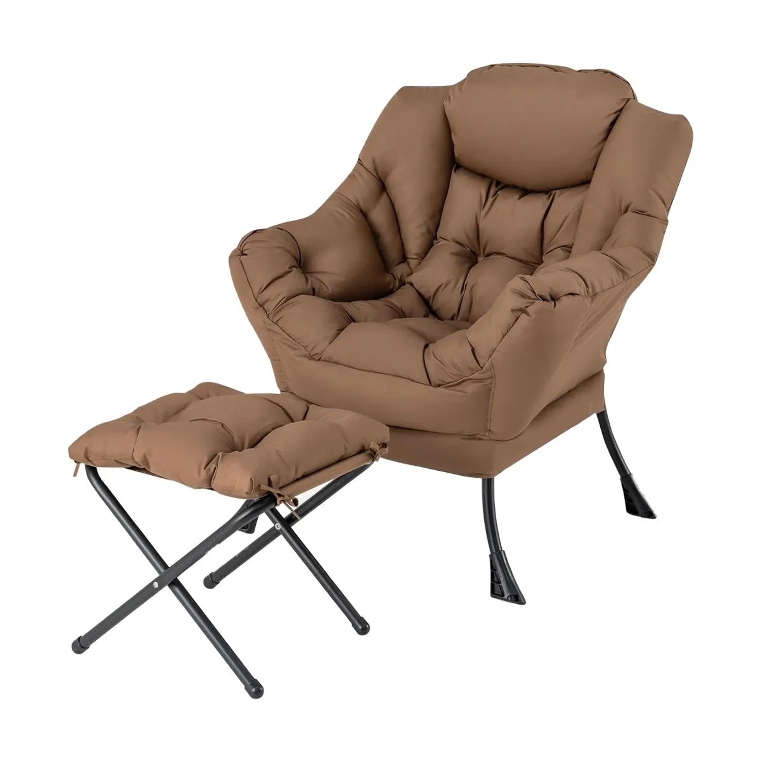 Costway Sessel mit Hocker Relaxsessel mit Armlehnen & Seitentasche Braun