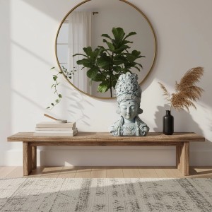 Relaxdays Buddha Büste Polyresin Hellgrau Beige Wetterfest Frostfest UV Beständig 44 x 32 x 21 cm