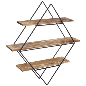 BERLINLODGE Wandregal Rautenförmig HxBxT 60x55x12cm Industriedesign Echtholz Braun Hängeregal Regal