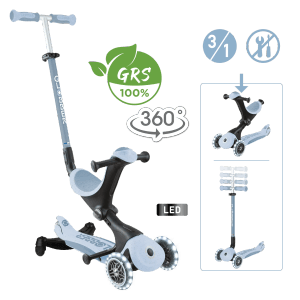 Globber Go-Up Deluxe Lights 360 3 in 1 Aufsitzrad Laufrad Scooter 120/80 mm 3-Rädrig Verstellbar Blaubeere