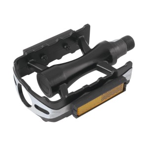 Schwarzes Force Alu Pedal mit Kugellager und Anti-Rutsch-Fläche für Fahrräder.