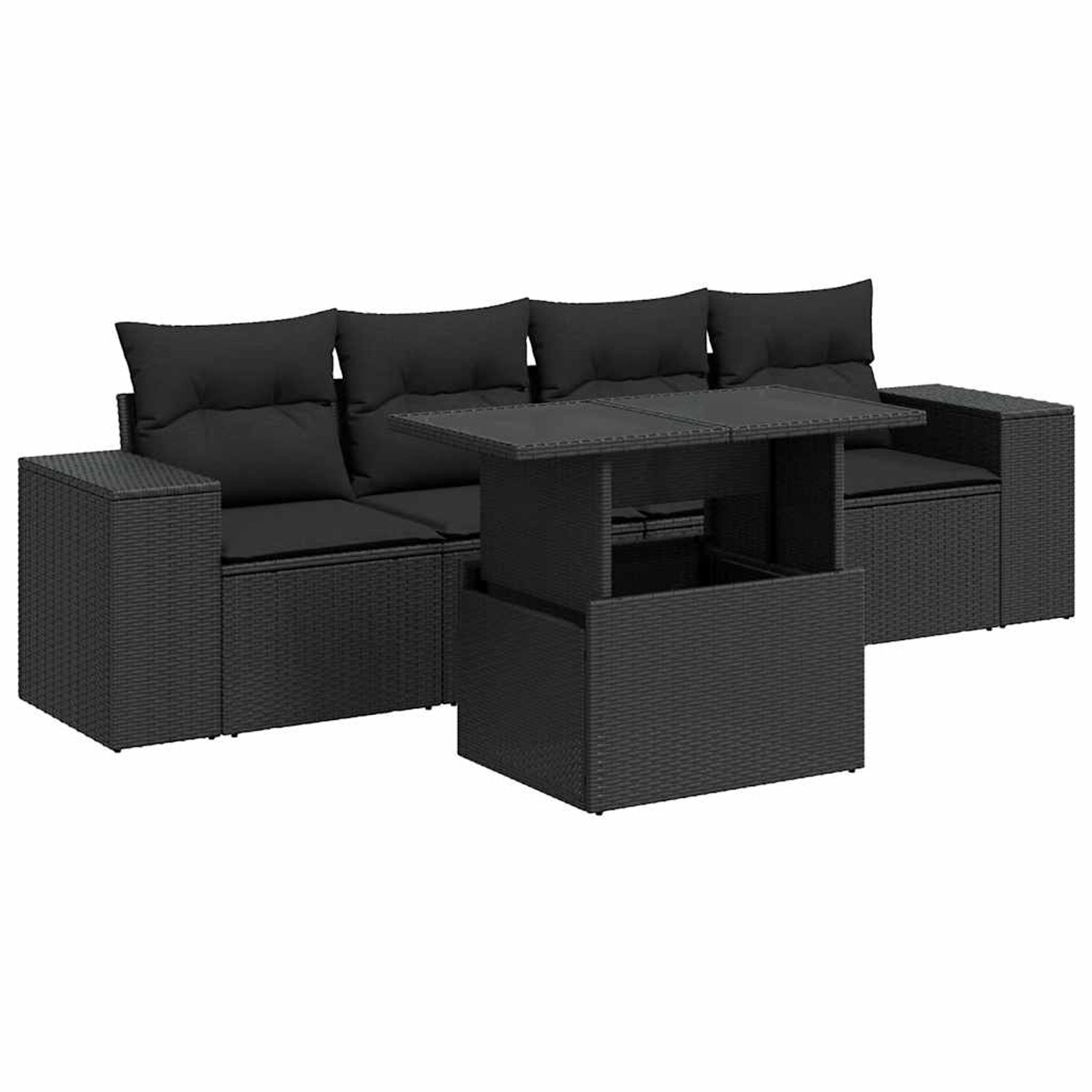 vidaXL 5-Tlg Garten-Sofagarnitur mit Kissen Schwarz Poly Rattan 3326716 günstig online kaufen
