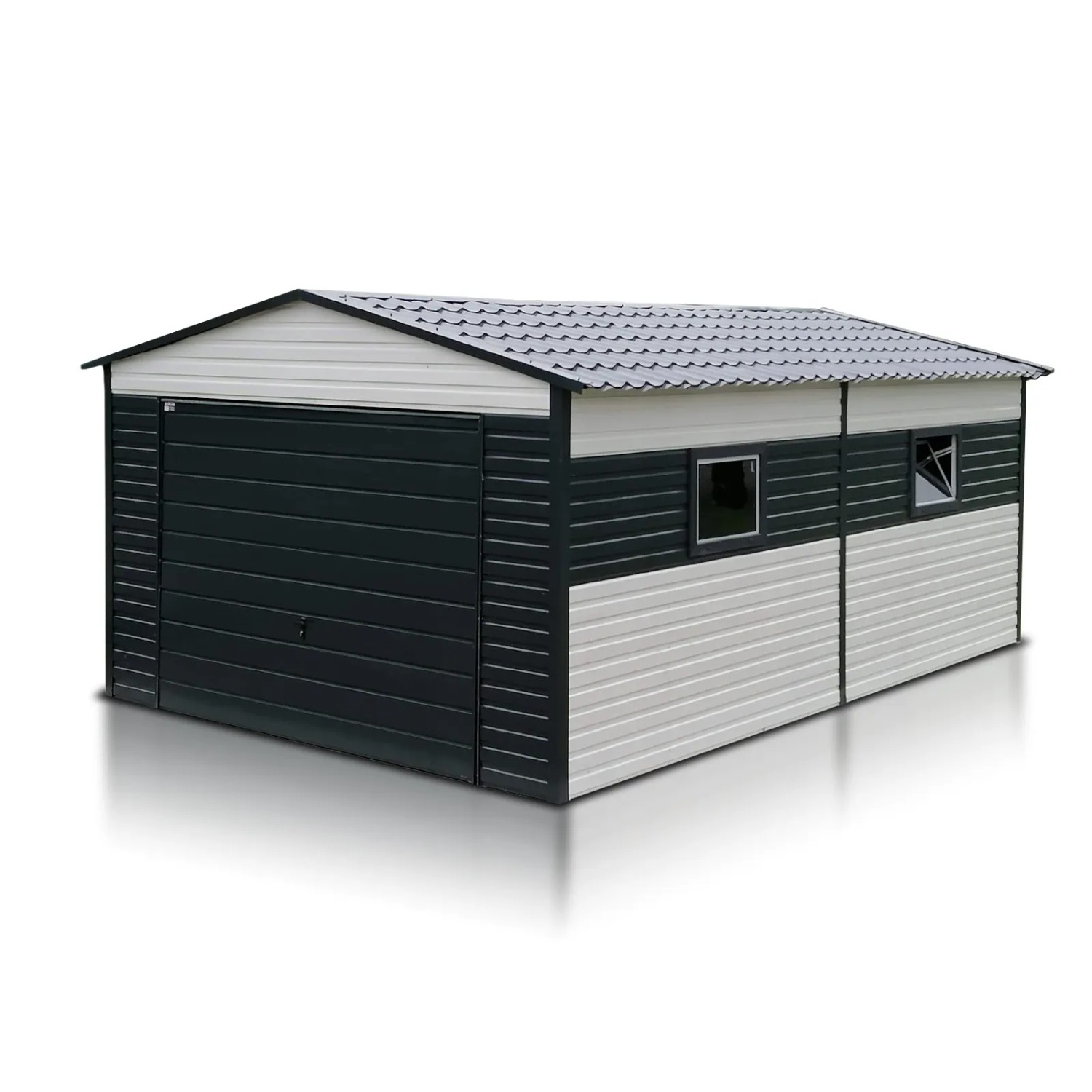 Liderstal Einzelgarage Basic aus Blech 400 x 600 cm Weiß Satteldach Schwingtor
