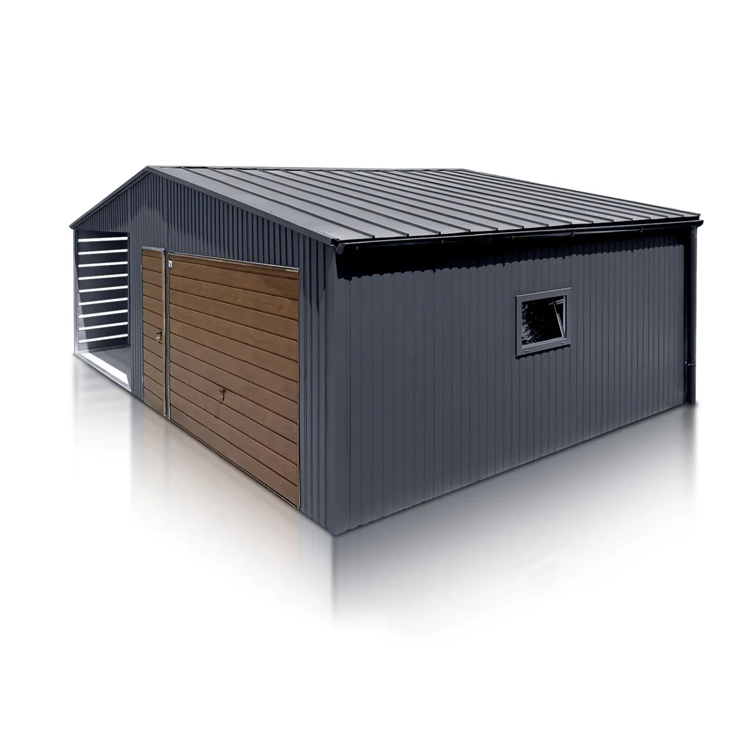 Liderstal Einzelgarage Premium aus Blech 550 x 550 cm Moderne mit Carport 3.5 m