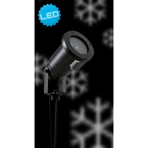 Schwarzer LED-Gartenstrahler mit Schneeflocken Projektor für winterliche Lichteffekte.