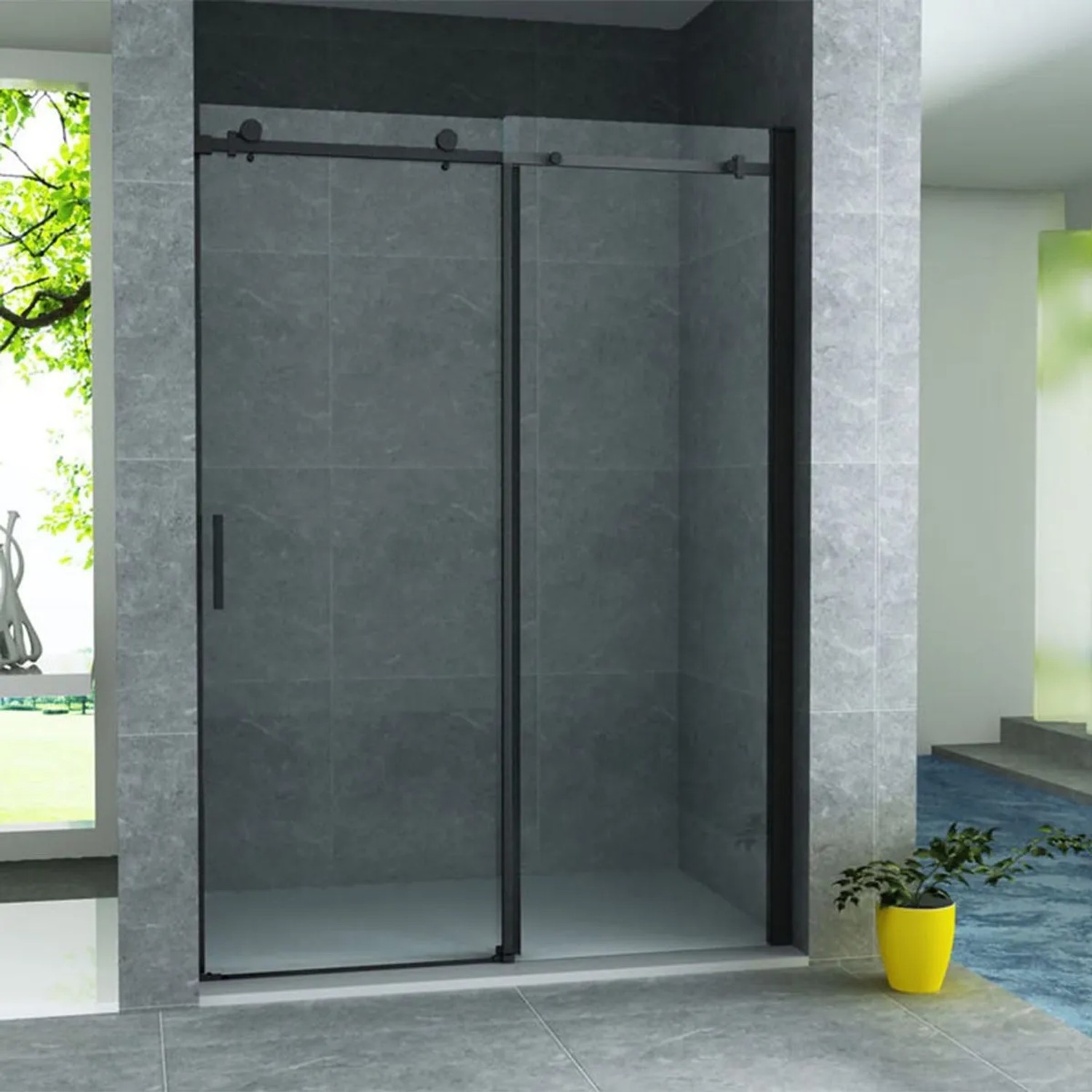 Aloni Nischentür Schiebetür Klarglas 120x200 Schwarz Matt