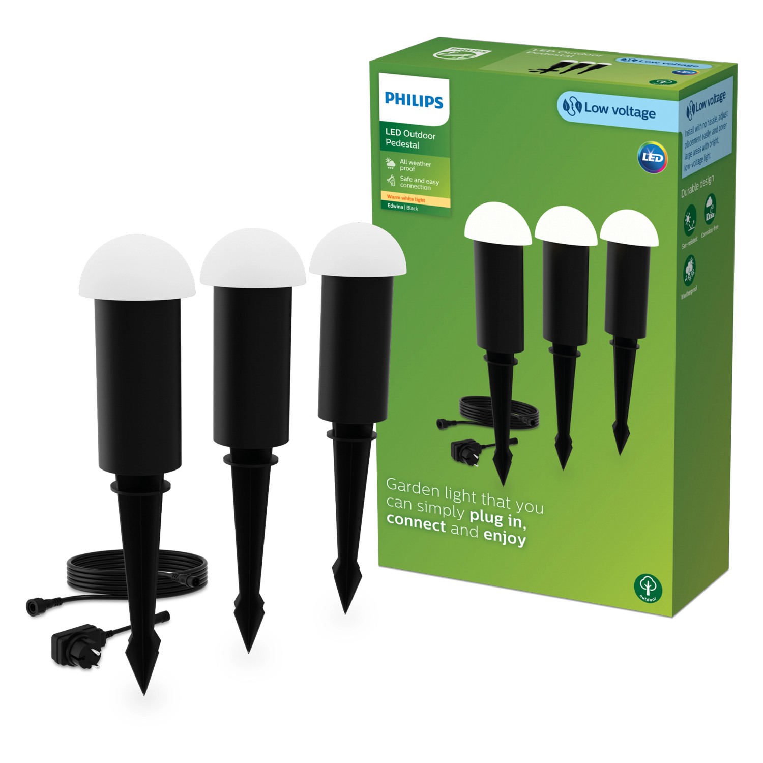 Philips Sockelleuchte Edwina Niedervolt Spiess Schwarz 3er Set günstig online kaufen