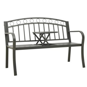 Graue Gartenbank aus Stahl mit integriertem Tisch, vidaXL Möbel.