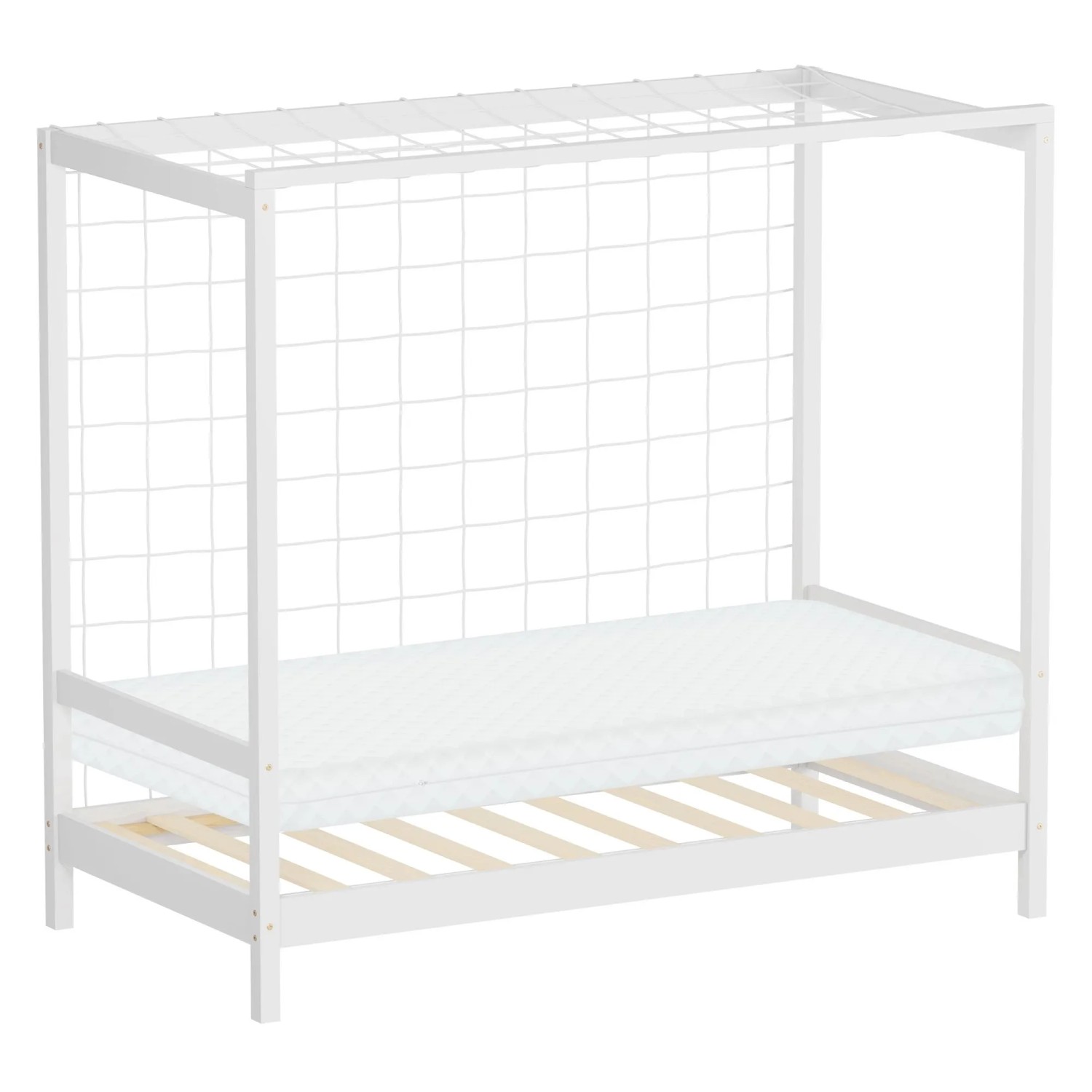ML-Design Kinderbett Fußballtor 80x160 cm mit Matratze Weiß Holz