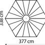Grundriss Vitavia Circus 9000 Vogelvoliere: Sechseck mit Maßen 383,3 cm x 336 cm x 283,7 cm.