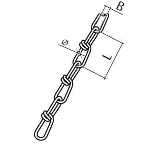 Zeichnung einer Conacord Knotenkette aus V4A-Stahl, rostfrei, mit Maßangaben.