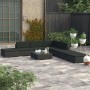 Schwarzes 8-tlg. vidaXL Garten Lounge Set aus Rattan mit Auflagen, bestehend aus Sofa, Tisch und Hockern.