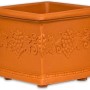 Quadratischer, terrakottafarbener Blumentopf Venedig mit mediterraner Verzierung.