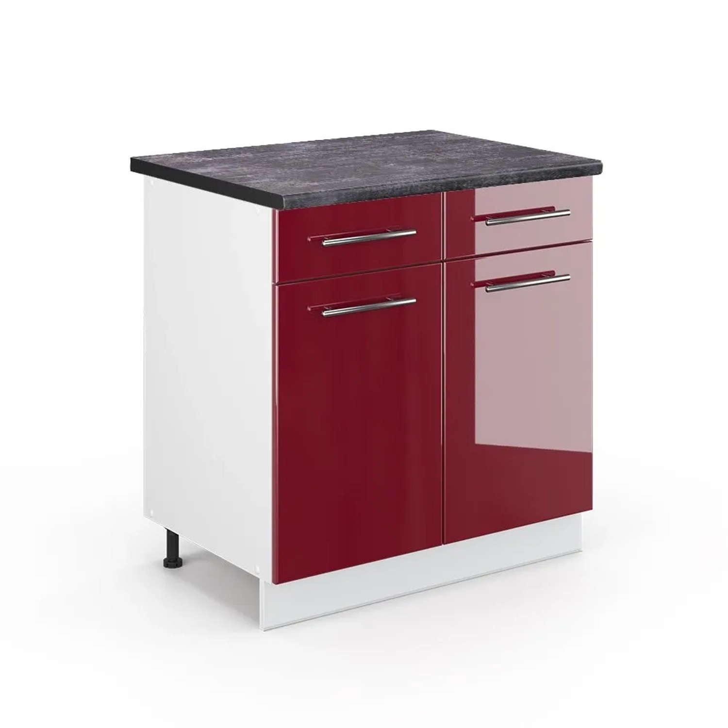 Vicco Küchenunterschrank Fame-Line Bordeaux Hochglanz Weiß 80 cm AP Anthrazit