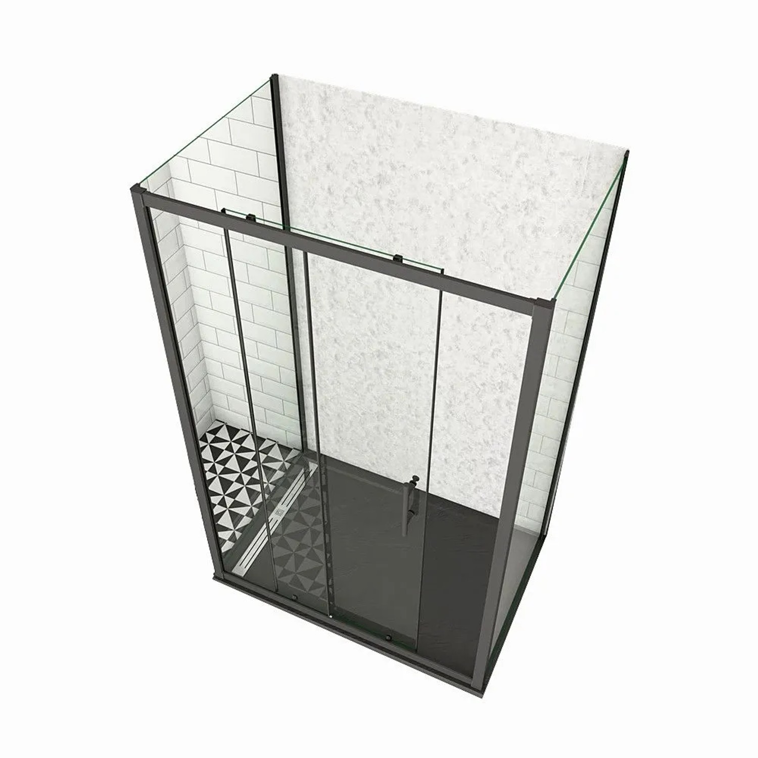 Duschparadies U Duschkabine 120 x 90 x 90 x 195cm U-Kabine Schiebetür Mit Seitenwand 6mm Nano Glas Dusche Duschabtrennung Schwarzrahmen