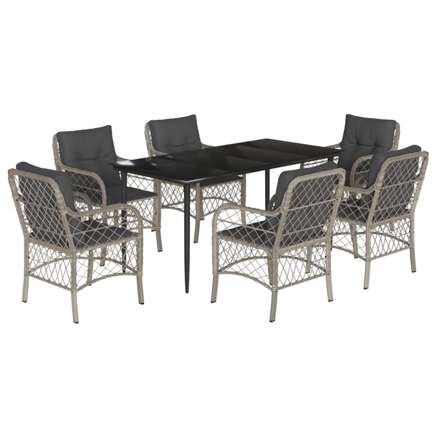 vidaXL 7-Tlg Garten-Essgruppe mit Kissen Hellgrau Poly Rattan 3212170 günstig online kaufen