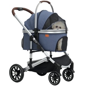 Blauer PawHut Hundewagen aus Polyester und Aluminium, ideal für kleine Hunde.