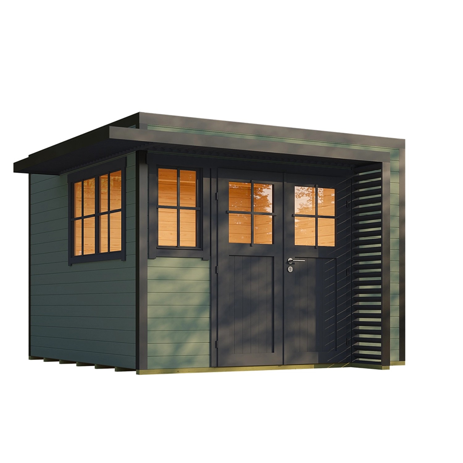 Weka Gartenhaus Amberley 2 Fenster Graugrün/Anthrazit 300 cm x 300 cm günstig online kaufen