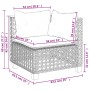 Skizze eines beigen Gartensofas aus Rattan mit Maßen, Teil einer 9-teiligen Garten-Sofagarnitur von vidaXL.